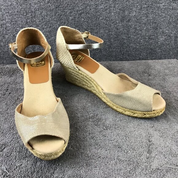 Kanna Women's Sandals Size 9 Espadrille Wedge Reptile Embossed Open Toe Strap - Picture 1 of 9